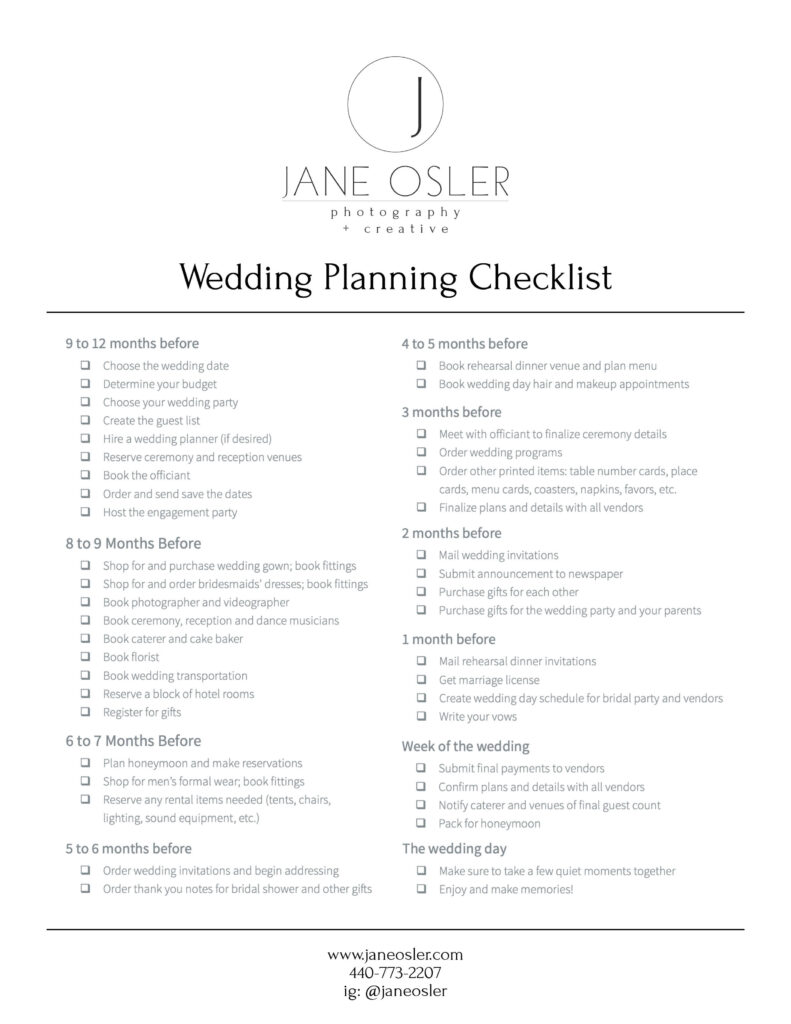 Jane Osler Photography + Creative wedding planning checklist